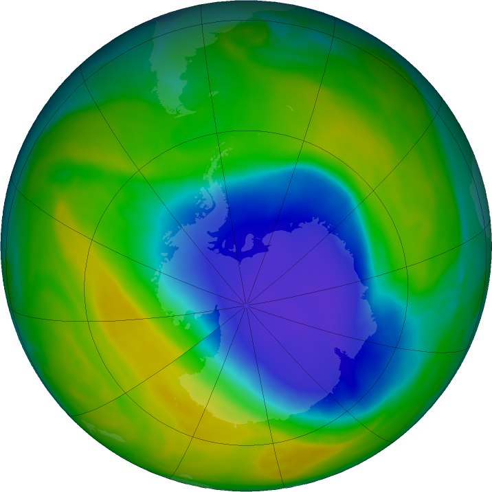 Antarctic ozone map for 27 October 2016